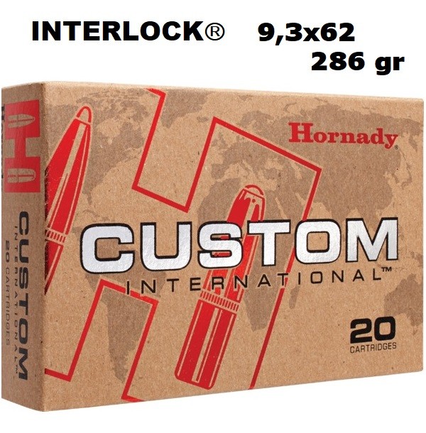 Munición Hornady 9,3x62 INTERLOCK CUSTOM INTERNACIONAL 286 gr Munición Hornady 9,3x62 INTERLOCK CUSTOM INTERNACIONAL 286 gr