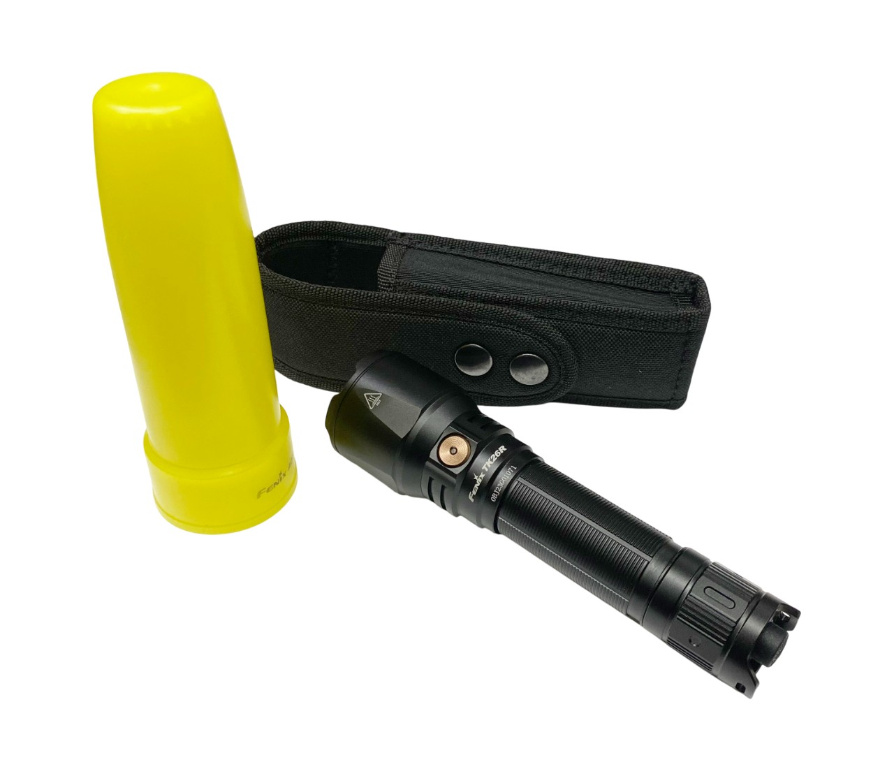 Linterna FENIX TK26R de 1500 lumens con funda y cono amarillo Linterna FENIX TK26R de 1500 lumens con funda y cono amarillo